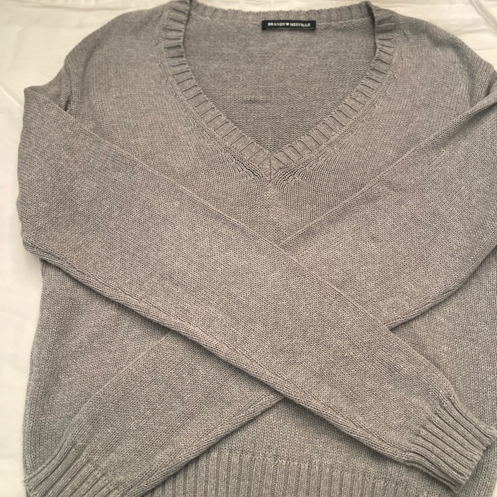 Brandy Melville Light Gray V-Neck Sweater